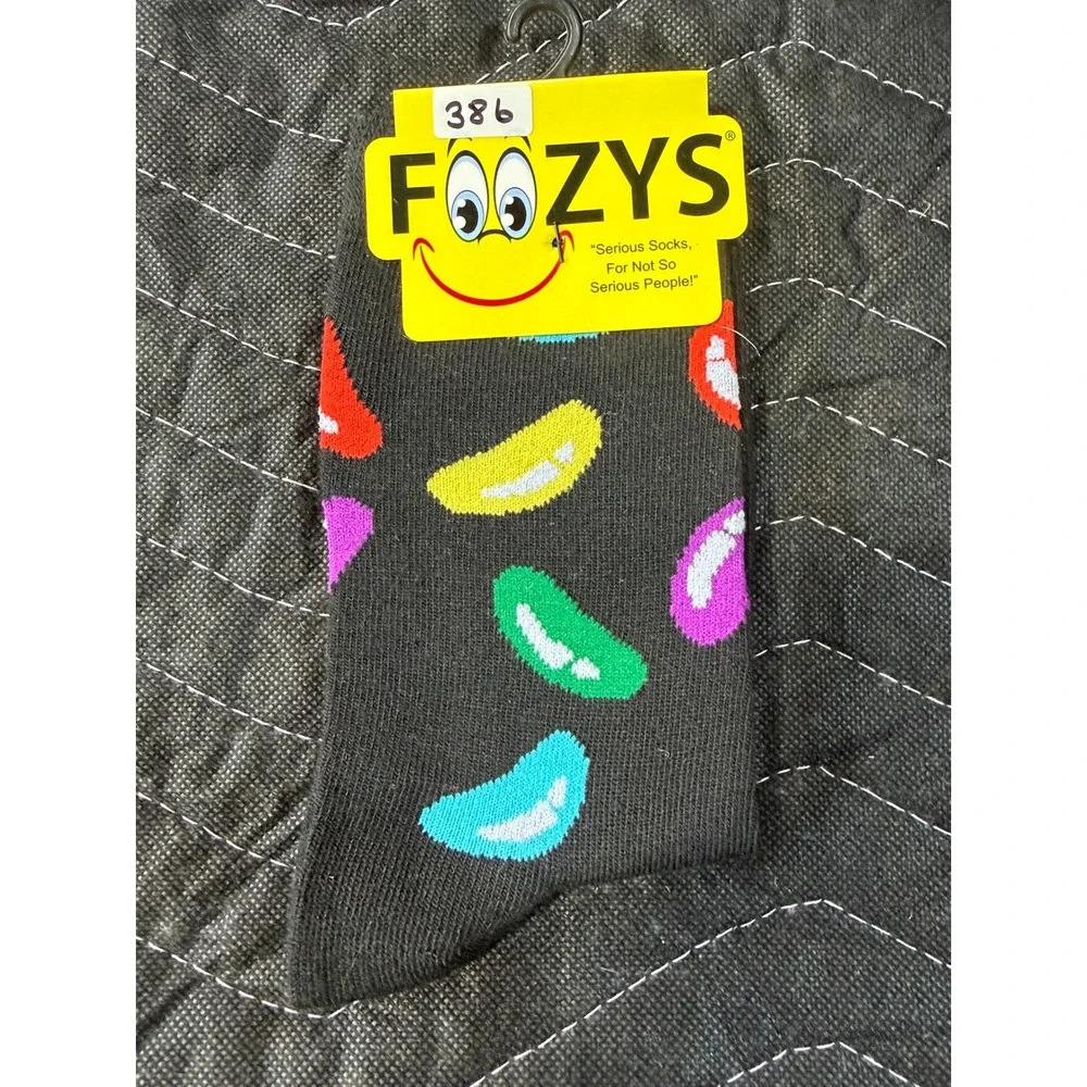 Foozys Jelly Bean Crew Socks Womens 9-11‎ Black NWT Novelty Candy Print FC-152